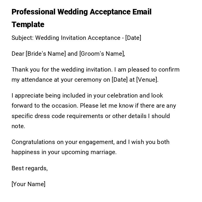 Professional Wedding Acceptance Email Template Professional Wedding Acceptance Email Template