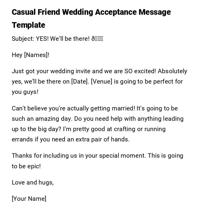 Casual Friend Wedding Acceptance Message Template Casual Friend Wedding Acceptance Message Template
