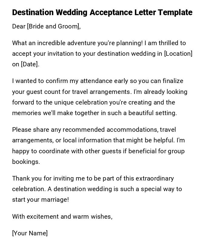 Destination Wedding Acceptance Letter Template Destination Wedding Acceptance Letter Template