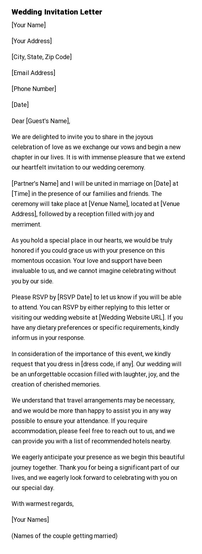 Wedding Invitation Letter