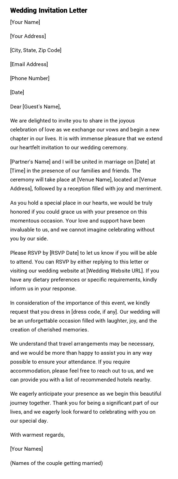 Wedding Invitation Letter