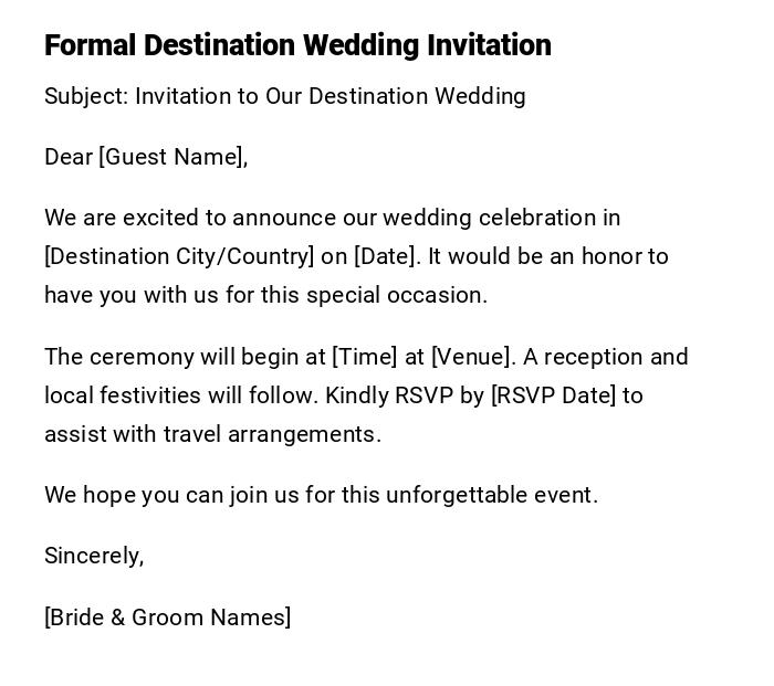Formal Destination Wedding Invitation Formal Destination Wedding Invitation