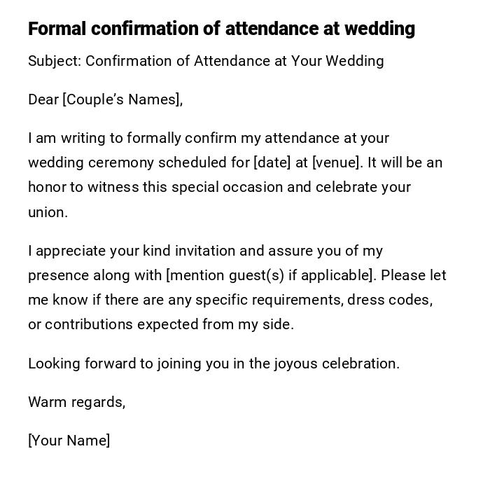 Formal confirmation of attendance at wedding