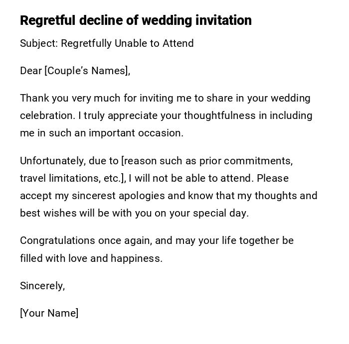 Regretful decline of wedding invitation
