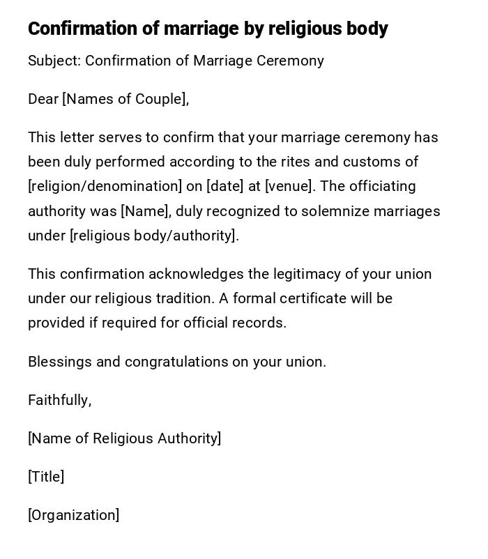 Confirmation of marriage by religious body