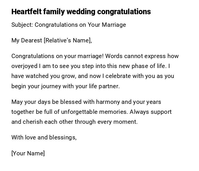 Heartfelt family wedding congratulations