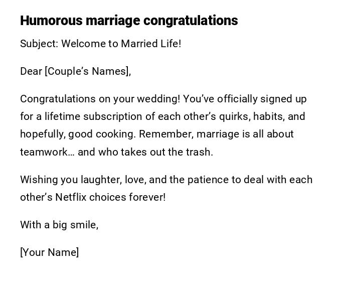 Humorous marriage congratulations