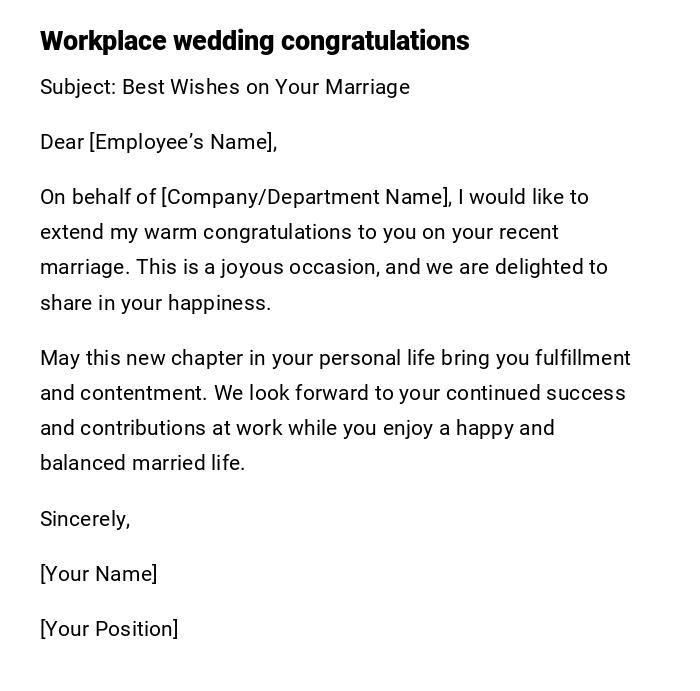 Workplace wedding congratulations