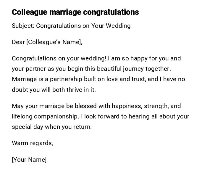 Colleague marriage congratulations