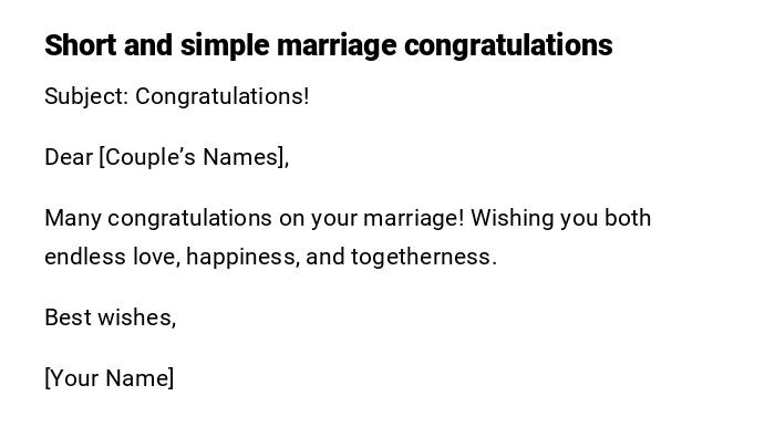 Short and simple marriage congratulations