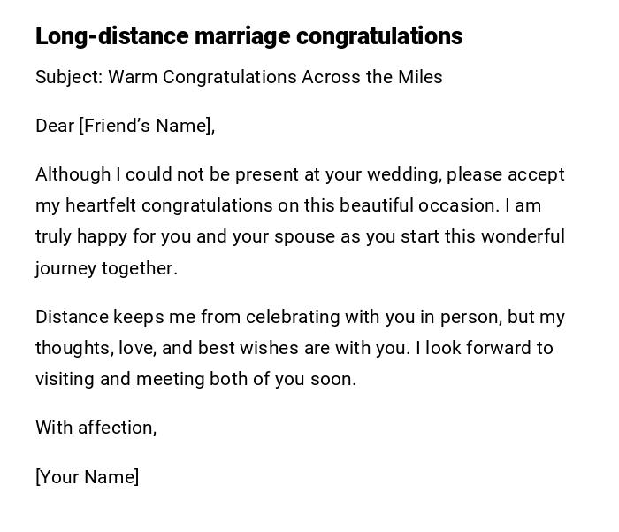 Long-distance marriage congratulations