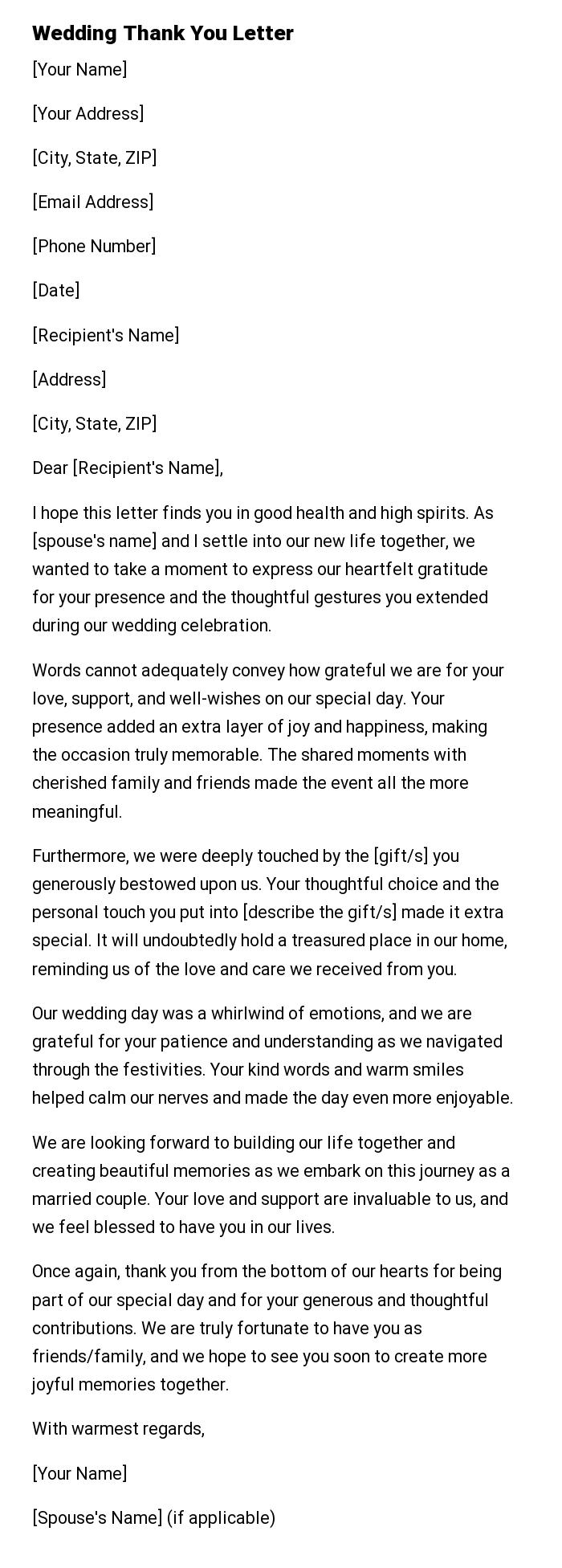 Wedding Thank You Letter
