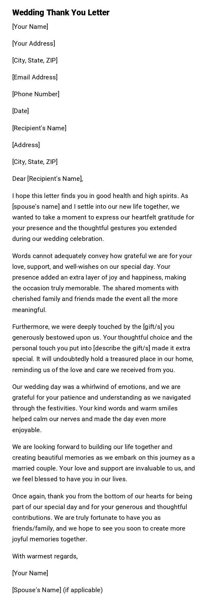 Wedding Thank You Letter