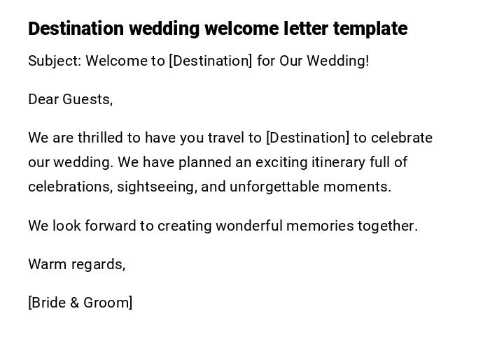 Destination wedding welcome letter template