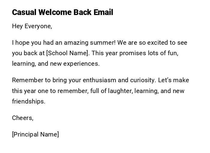 Casual Welcome Back Email