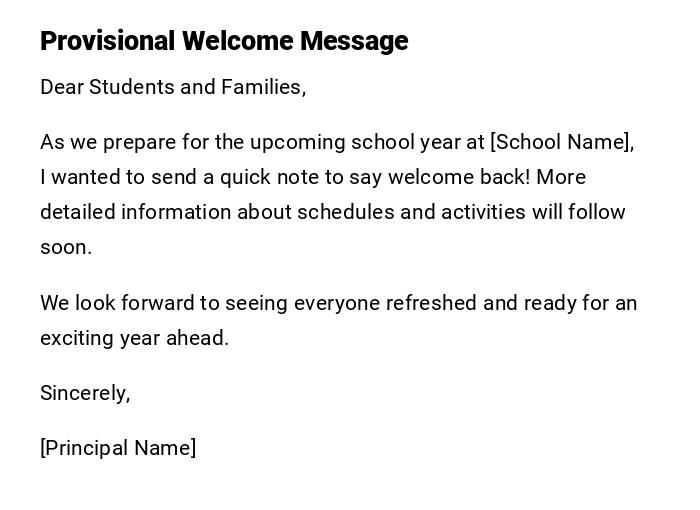 Provisional Welcome Message