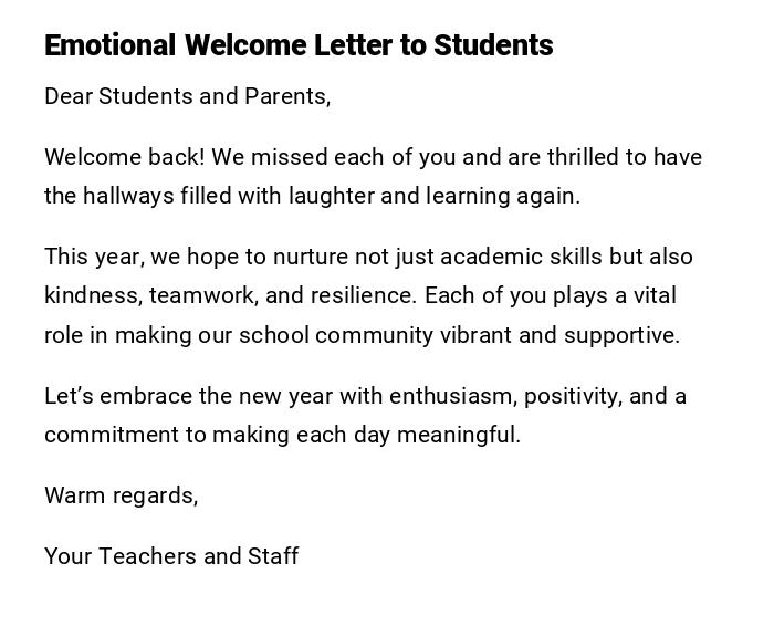 Emotional Welcome Letter to Students Emotional Welcome Letter to Students