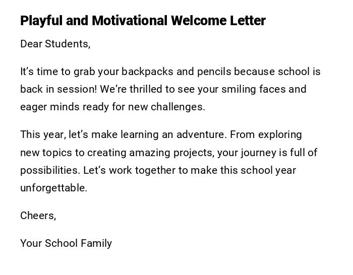 Playful and Motivational Welcome Letter Playful and Motivational Welcome Letter