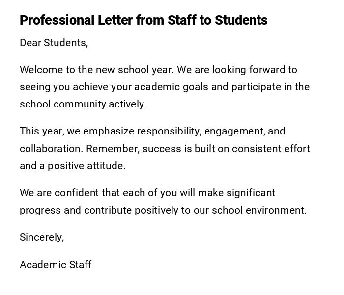 Professional Letter from Staff to Students Professional Letter from Staff to Students