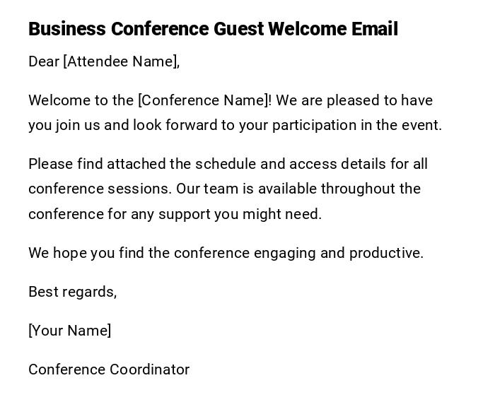 Business Conference Guest Welcome Email Business Conference Guest Welcome Email