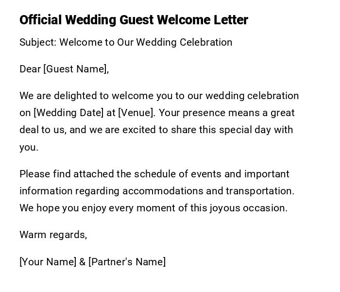 Official Wedding Guest Welcome Letter Official Wedding Guest Welcome Letter