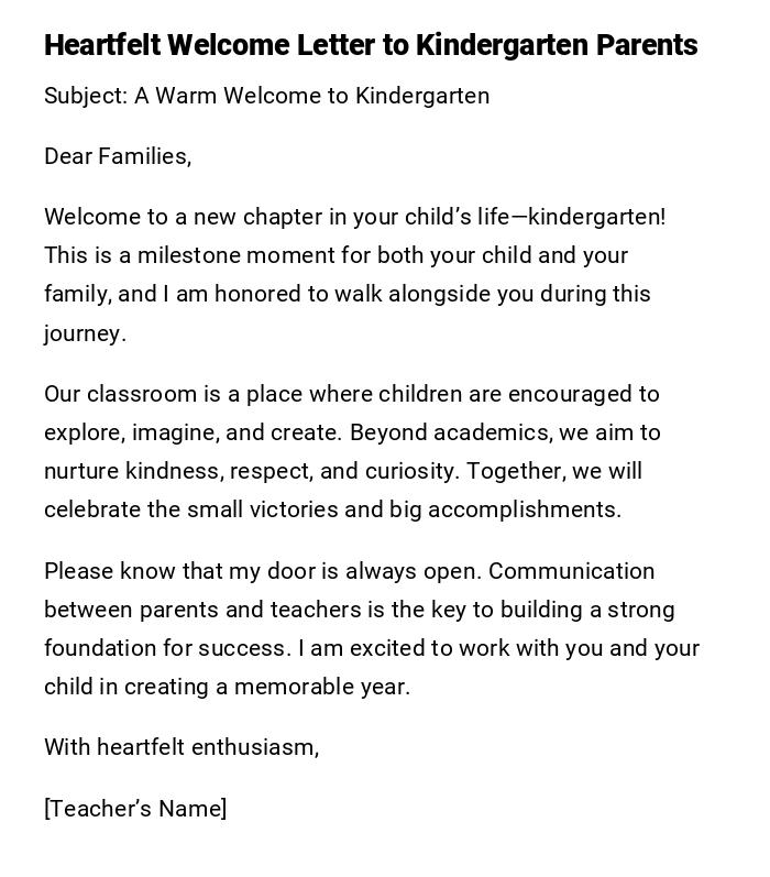 Heartfelt Welcome Letter to Kindergarten Parents Heartfelt Welcome Letter to Kindergarten Parents