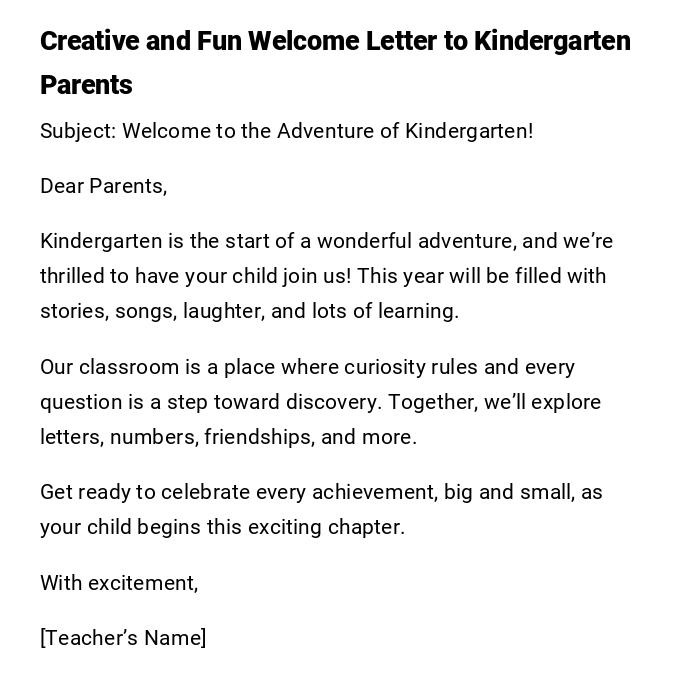 Creative and Fun Welcome Letter to Kindergarten Parents Creative and Fun Welcome Letter to Kindergarten Parents
