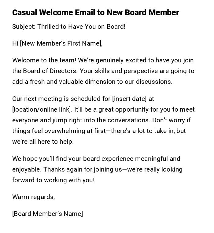Casual Welcome Email to New Board Member