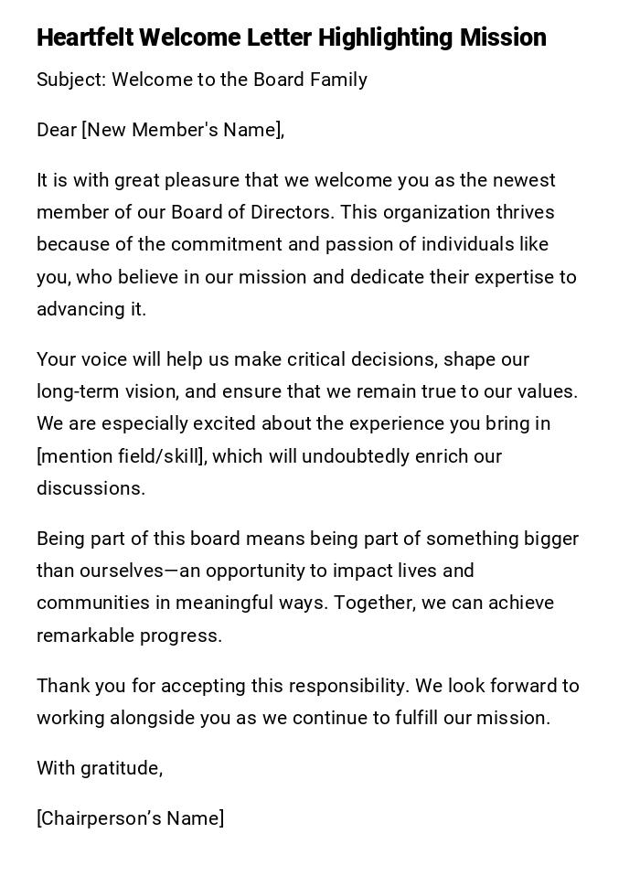 Heartfelt Welcome Letter Highlighting Mission