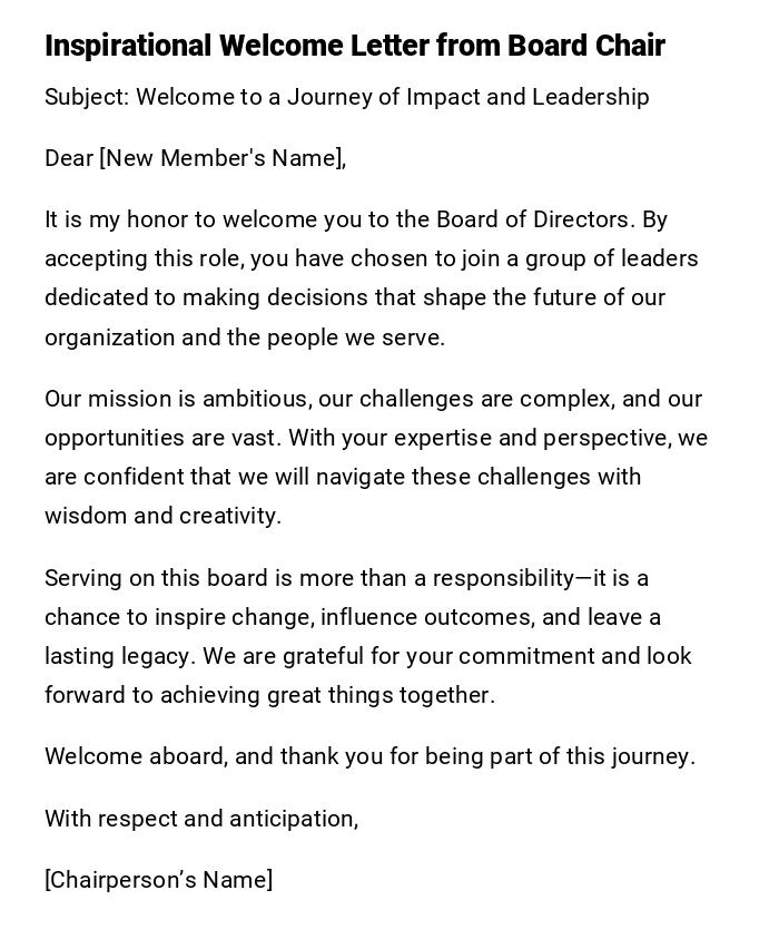 Inspirational Welcome Letter from Board Chair