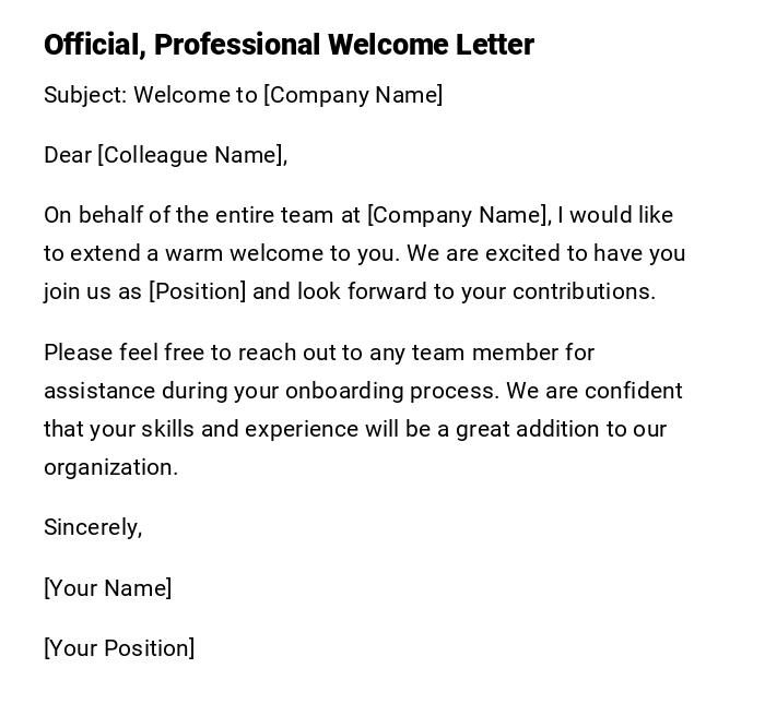 Official, Professional Welcome Letter Official, Professional Welcome Letter