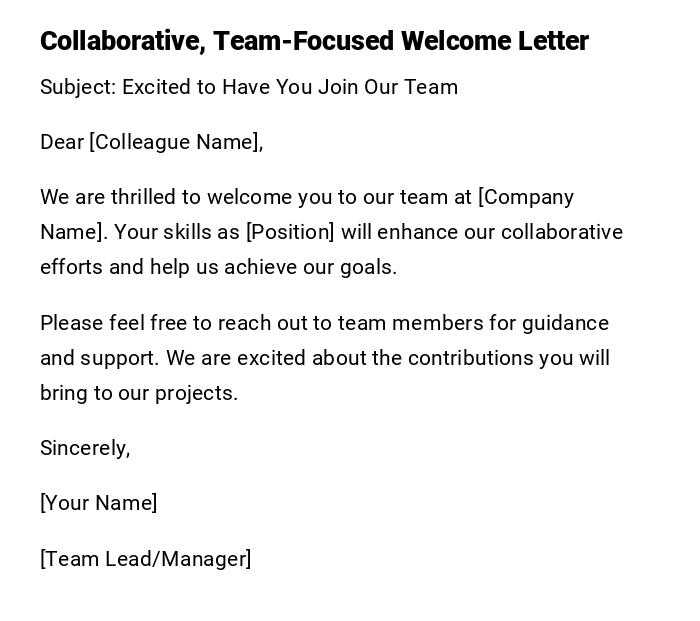 Collaborative, Team-Focused Welcome Letter Collaborative, Team-Focused Welcome Letter