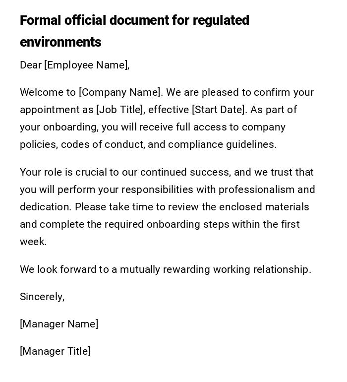 Formal official document for regulated environments Formal official document for regulated environments