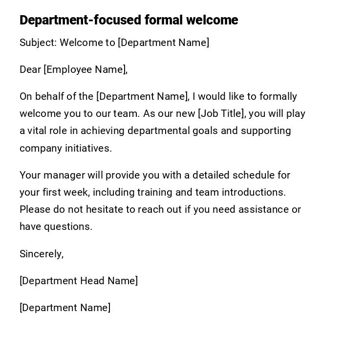 Department-focused formal welcome