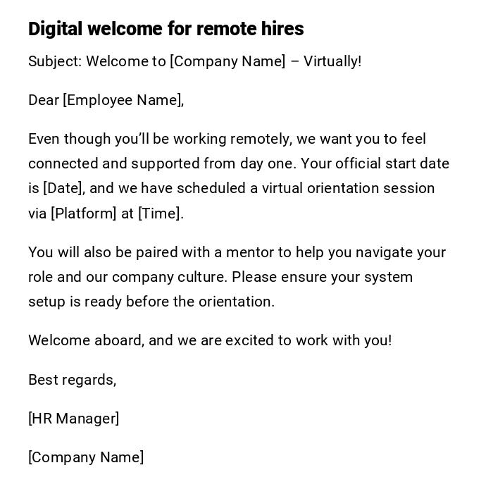 Digital welcome for remote hires