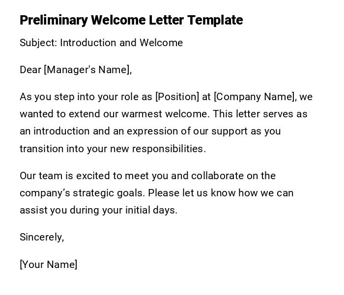 Preliminary Welcome Letter Template Preliminary Welcome Letter Template