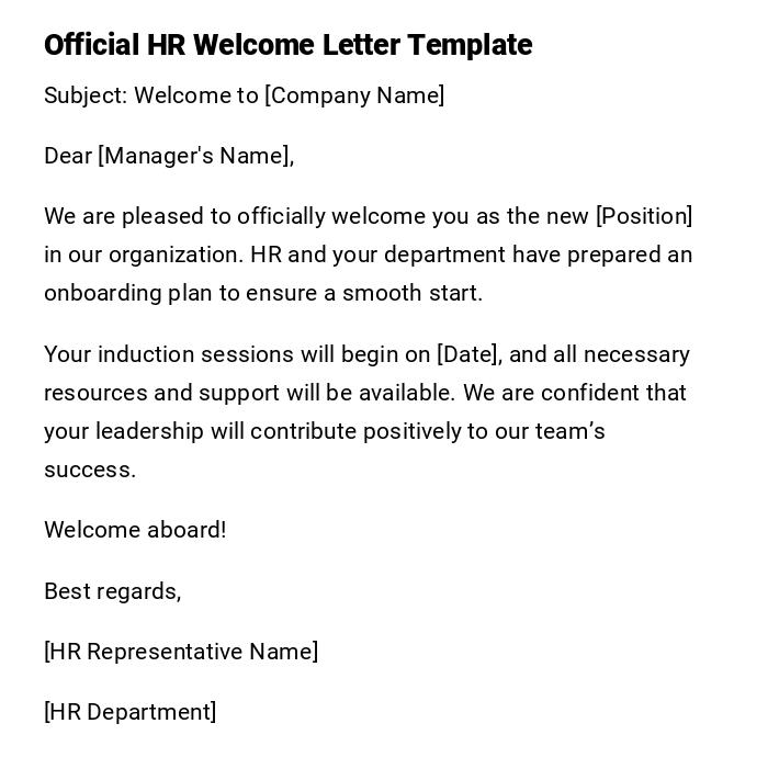Official HR Welcome Letter Template Official HR Welcome Letter Template