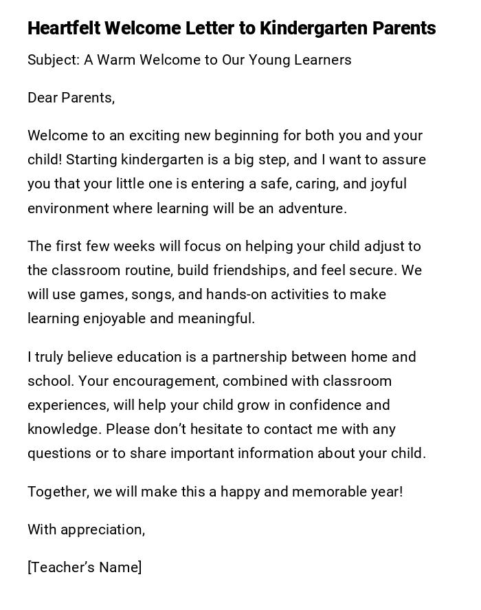 Heartfelt Welcome Letter to Kindergarten Parents Heartfelt Welcome Letter to Kindergarten Parents