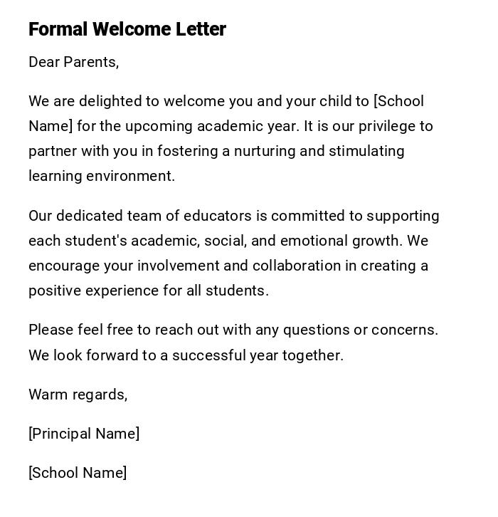 Formal Welcome Letter