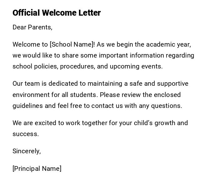 Official Welcome Letter