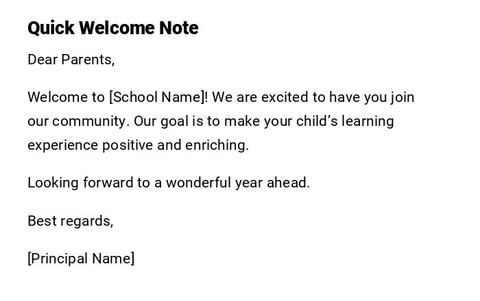Quick Welcome Note