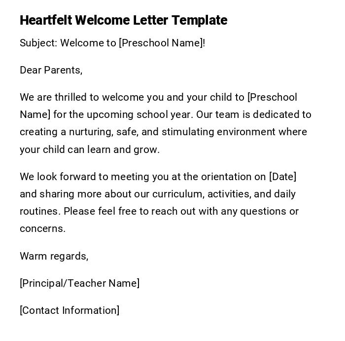 Heartfelt Welcome Letter Template Heartfelt Welcome Letter Template