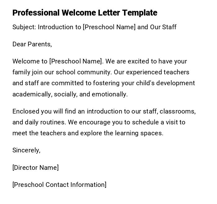 Professional Welcome Letter Template Professional Welcome Letter Template