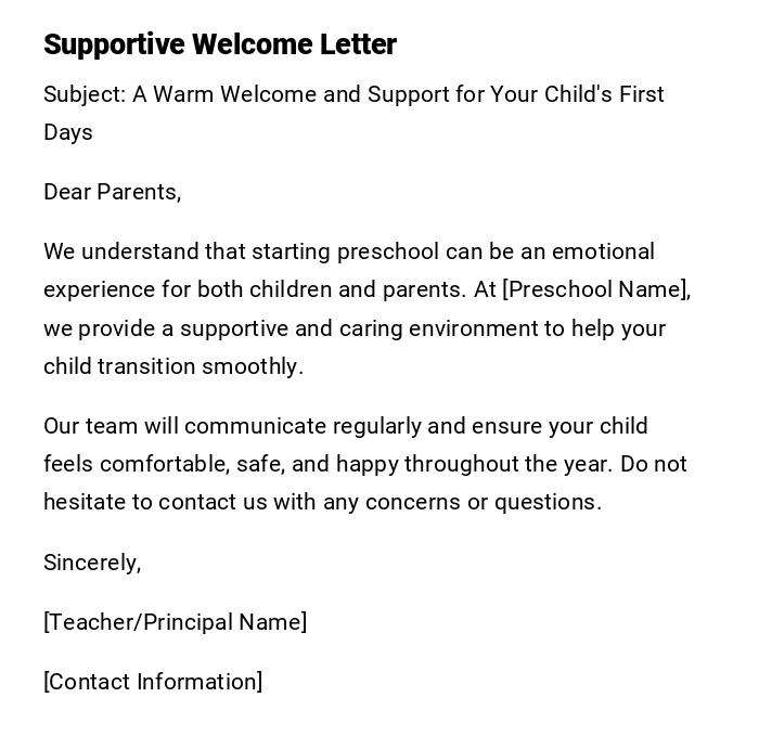 Supportive Welcome Letter Supportive Welcome Letter