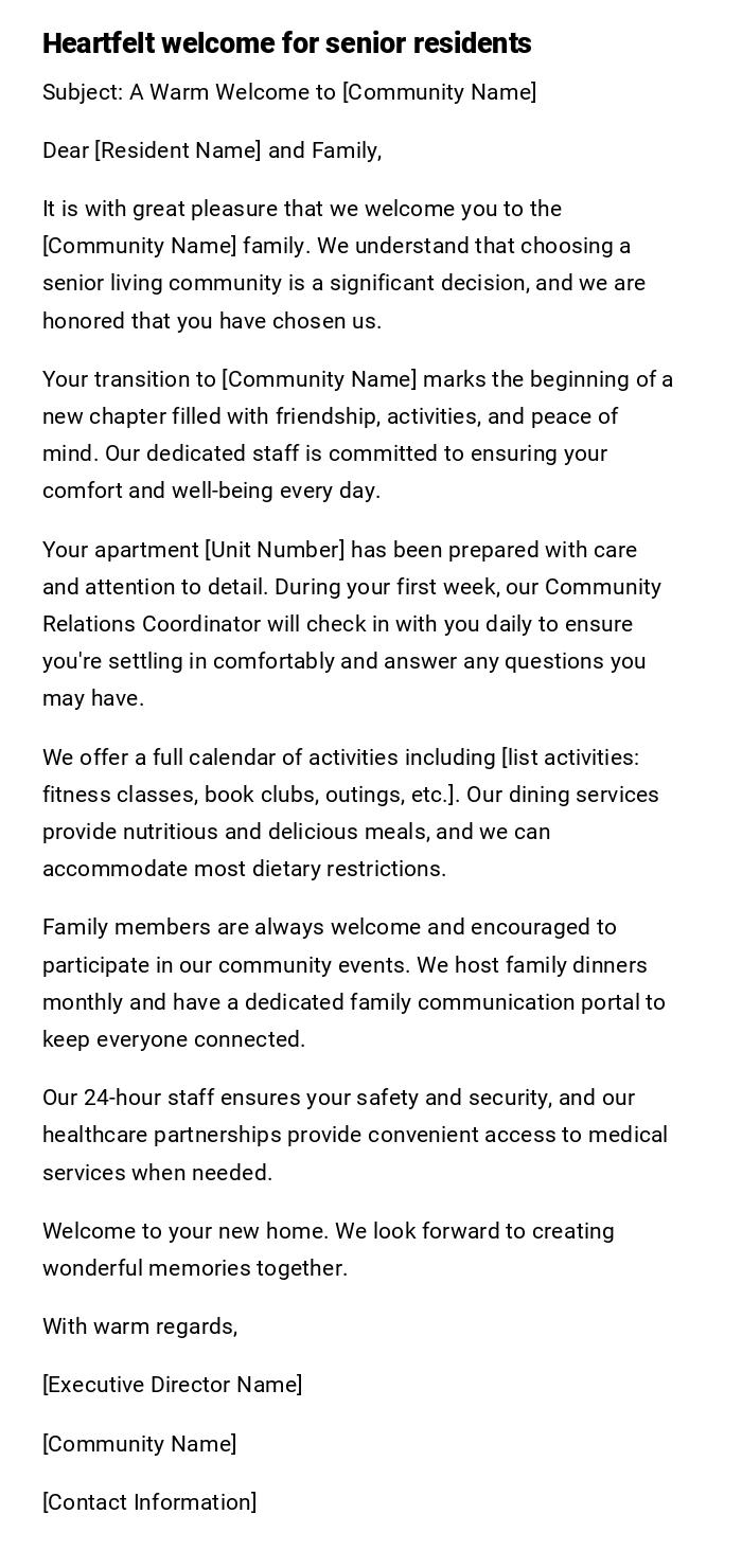 Heartfelt welcome for senior residents Heartfelt welcome for senior residents