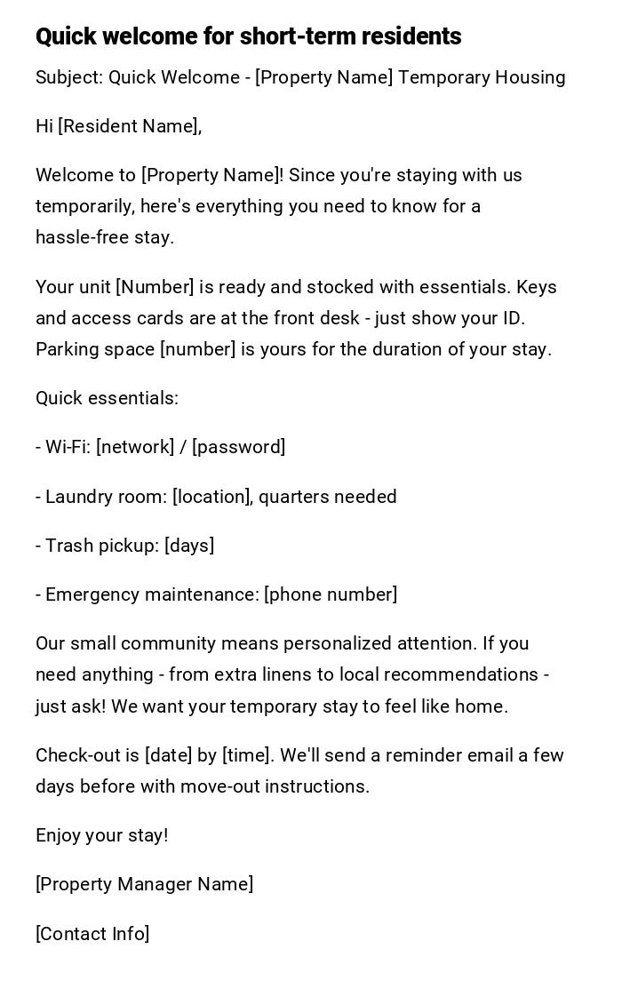 Quick welcome for short-term residents Quick welcome for short-term residents