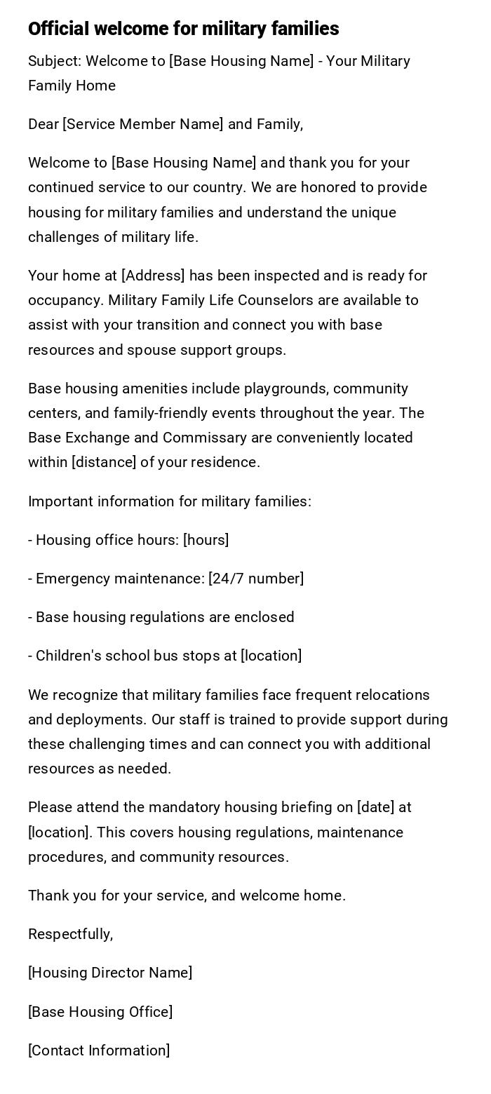 Official welcome for military families Official welcome for military families