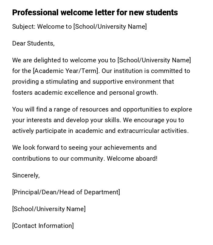 Professional welcome letter for new students Professional welcome letter for new students