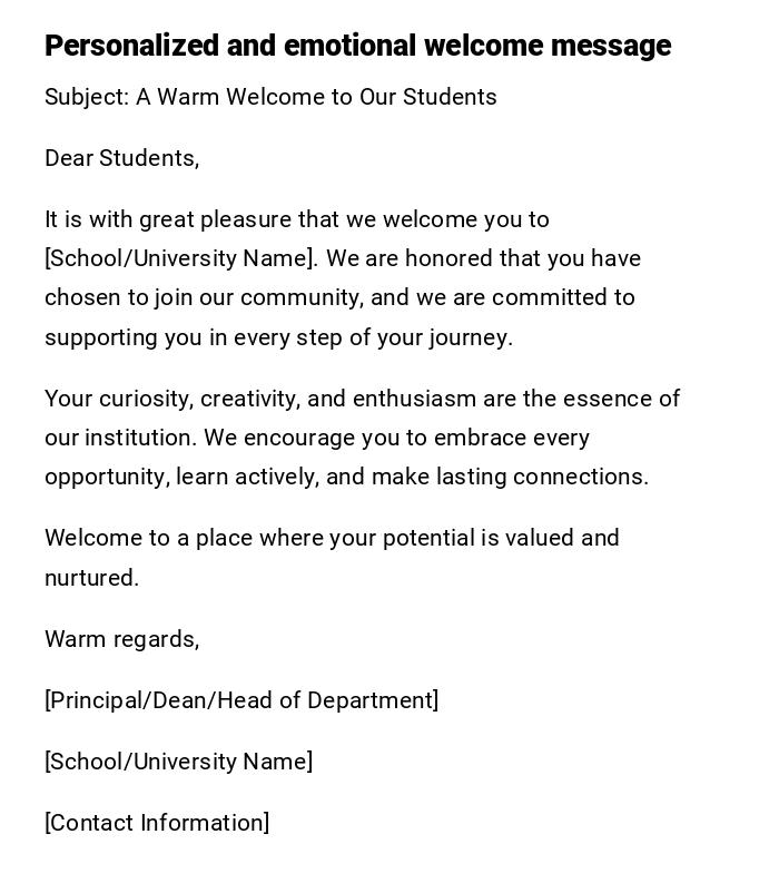 Personalized and emotional welcome message Personalized and emotional welcome message
