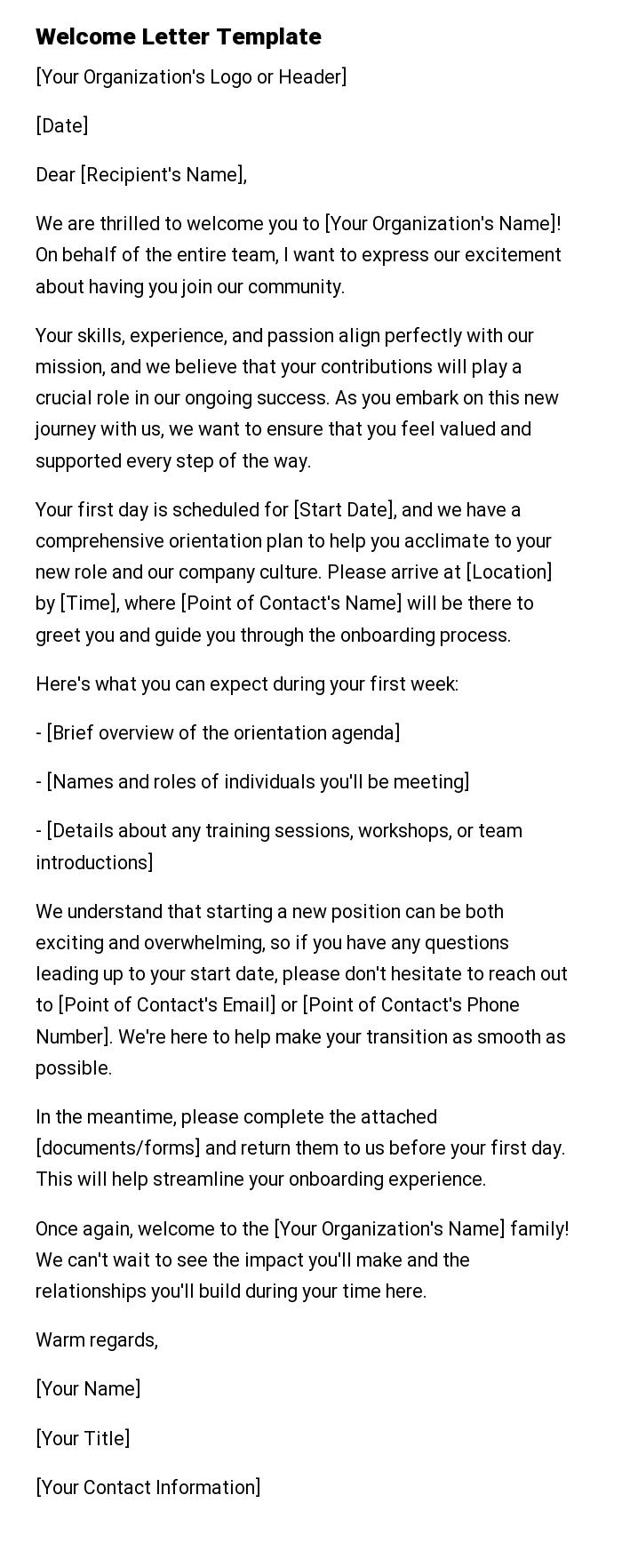 Welcome Letter Template